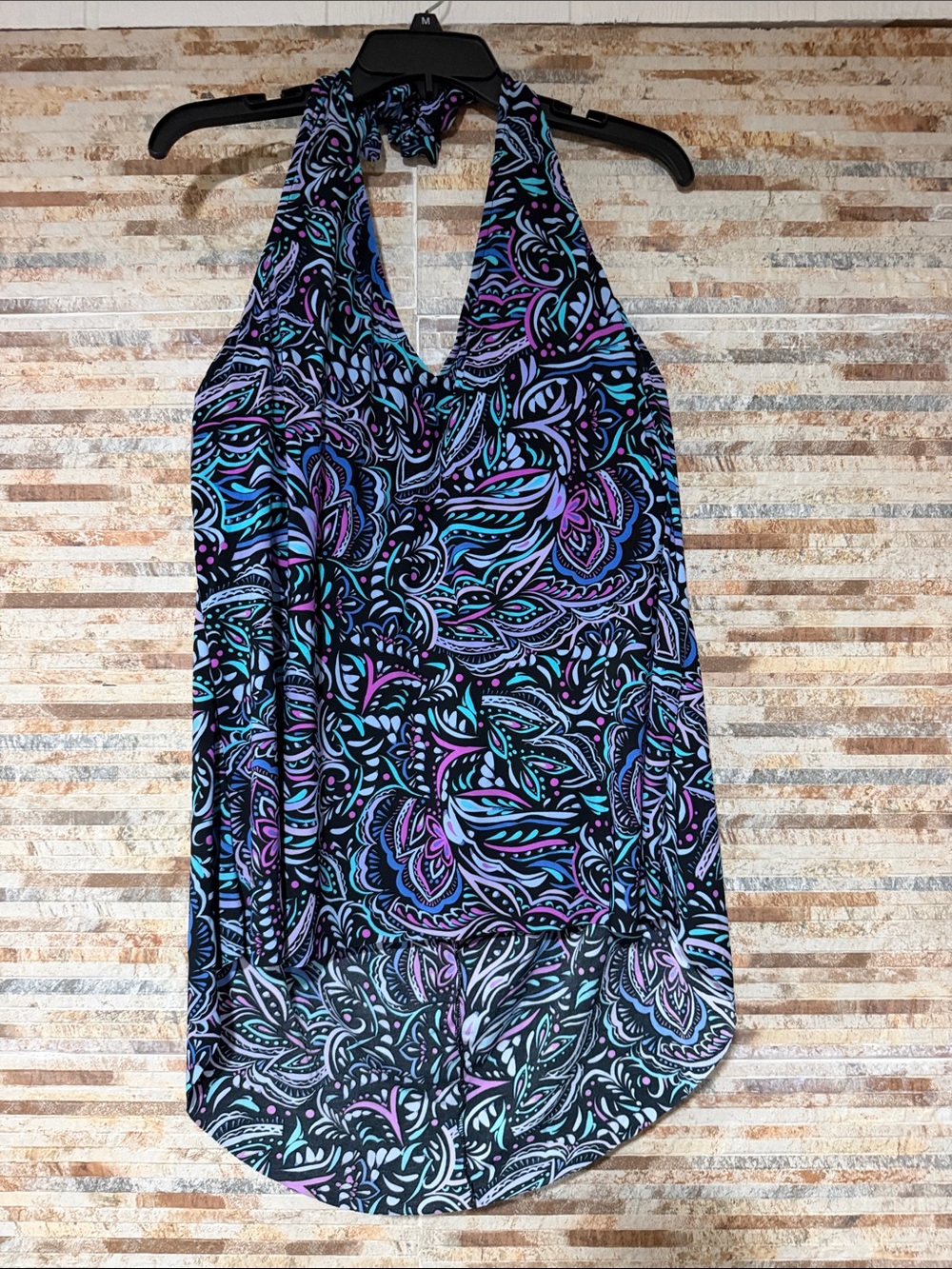 Magicsuit Halter One-Piece Swimsuit - Black with Teal & Purple Accents